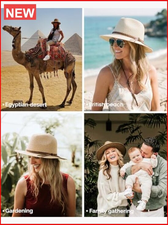 Wide Brim Sun Hat Packable Straw Panama Beach UPF 50+ Fedora Style main image 7